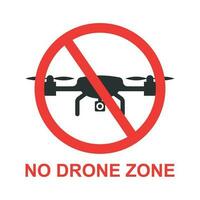 No drone zone sign icon in flat style. Quadrocopter ban vector illustration on white isolated background. Helicopter forbidden flight business concept.