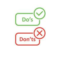 Do's and don'ts sign icon in flat style. Like, unlike vector illustration on white isolated background. Yes, no business concept.