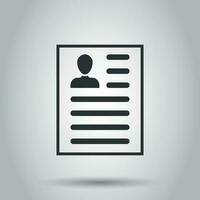 Resume icon in flat style. Contract document vector illustration on white background. Resume business concept.