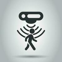 Motion sensor icon in flat style. Sensor waves with man vector illustration on white background. People security connection business concept.