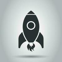 Cartoon rocket space ship icon in flat style. Spaceship vector illustration on white background. Start business concept.