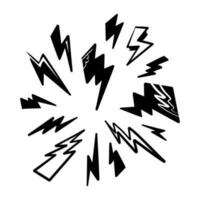 set of hand drawn vector doodle electric lightning bolt symbol sketch illustrations. thunder, vector ilustration