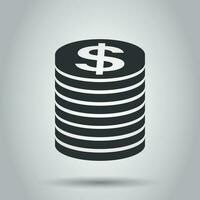 Coins stack icon in flat style. Dollar coin vector illustration on white background. Money stacked business concept.