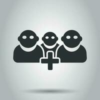 People communication user profile icon in flat style. People with plus vector illustration on white background. Partnership business concept.
