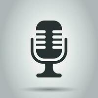 Microphone icon in flat style. Mic broadcast vector illustration on white background. Mike speech business concept.