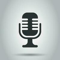 Microphone icon in flat style. Mic broadcast vector illustration on white background. Mike speech business concept.