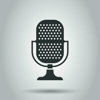 Microphone icon in flat style. Mic broadcast vector illustration on white background. Mike speech business concept.