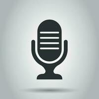 Microphone icon in flat style. Mic broadcast vector illustration on white background. Mike speech business concept.