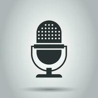 Microphone icon in flat style. Mic broadcast vector illustration on white background. Mike speech business concept.