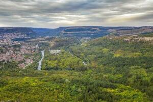 Scenic aerial view from drone of the big curve of the river near city, Yantra and Veliko Tarnovo, Bulgaria photo