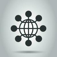 Sharing globe icon in flat style. Digital connect illustration on white background. Teamwork communication business concept. vector