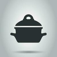 Cooking pan icon in flat style. Kitchen pot illustration on white background. Saucepan equipment business concept. vector