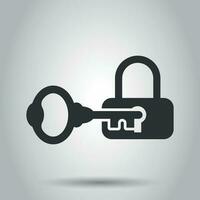 Key with padlock icon in flat style. Access login vector illustration on white background. Lock keyhole business concept.