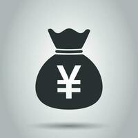 Yen, yuan bag money currency vector icon in flat style. Yen coin sack symbol illustration on white background. Asia money business concept.