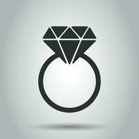 compromiso anillo con diamante vector icono en plano estilo. Boda joyería anillo ilustración en blanco antecedentes. romance relación concepto.
