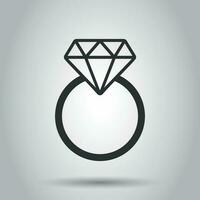 compromiso anillo con diamante vector icono en plano estilo. Boda joyería anillo ilustración en blanco antecedentes. romance relación concepto.