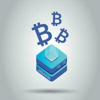 Mining bitcoin server vector icon in isometric style. Blockchain crypto money farm datacenter illustration background. Block chain concept.