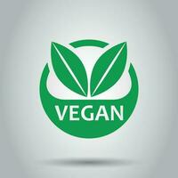 Vegan label badge vector icon in flat style. Vegetarian stamp illustration on white background. Eco natural food concept.