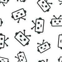 Cute robot chatbot icon seamless pattern background. Bot operator vector illustration. Smart chatbot character symbol pattern.