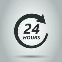 Twenty four hour clock icon in flat style. 24 7 service time illustration on white background. Around the clock sign concept. vector