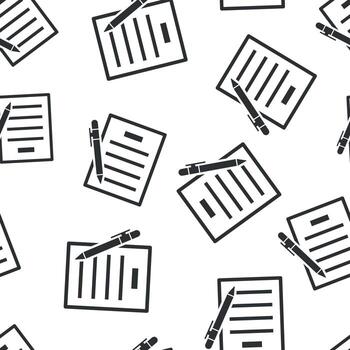 Contract agreement icon seamless pattern background. Document sheet with pen vector illustration. Contract arrangement symbol pattern.