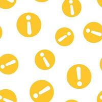 Exclamation mark icon seamless pattern background. Danger alarm vector illustration. Caution risk symbol pattern.