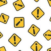 Exclamation mark icon seamless pattern background. Danger alarm vector illustration. Caution risk symbol pattern.