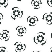 Workflow process icon seamless pattern background. Gear cog wheel with arrows vector illustration. Workflow symbol pattern.