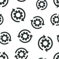 Workflow process icon seamless pattern background. Gear cog wheel with arrows vector illustration. Workflow symbol pattern.