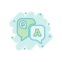 Question and answer icon in comic style. Discussion speech bubble vector cartoon illustration pictogram. Question, answer business concept splash effect.