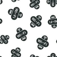 Wifi zone sign icon seamless pattern background. Wi-fi wireless technology vector illustration. Network wi fi zone symbol pattern.