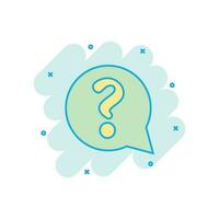 Question mark icon in comic style. Discussion speech bubble vector cartoon illustration pictogram. Question business concept splash effect.