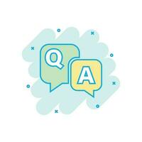 Question and answer icon in comic style. Discussion speech bubble vector cartoon illustration pictogram. Question, answer business concept splash effect.
