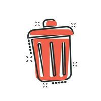 Trash bin garbage icon in comic style. Trash bucket vector cartoon illustration pictogram. Garbage basket business concept splash effect.