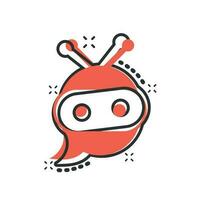 Cute robot chatbot icon in comic style. Bot operator vector cartoon illustration pictogram. Smart chatbot character business concept splash effect.