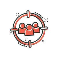 Target audience icon in comic style. Focus on people vector cartoon illustration pictogram. Human resources business concept splash effect.