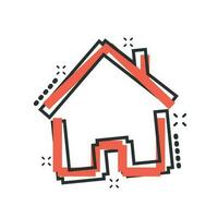 House building icon in comic style. Home apartment vector cartoon illustration pictogram. House dwelling business concept splash effect.