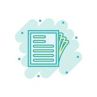 Document note icon in comic style. Paper sheet vector cartoon illustration pictogram. Notepad document business concept splash effect.