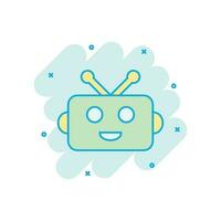 lindo icono de robot chatbot en estilo cómico. pictograma de ilustración de dibujos animados de vector de operador de bot. efecto de salpicadura de concepto de negocio de personaje de chatbot inteligente.
