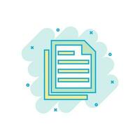 Document note icon in comic style. Paper sheet vector cartoon illustration pictogram. Notepad document business concept splash effect.