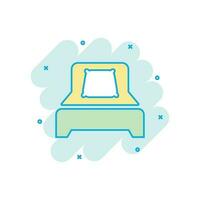 icono de cama en estilo cómico. dormir dormitorio vector dibujos animados ilustración pictograma. relajarse sofá concepto de negocio efecto de salpicadura.