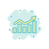 Growing bar graph icon in comic style. Increase arrow vector cartoon illustration pictogram. Infographic progress business concept splash effect.