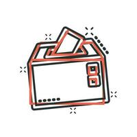 icono de caja de votantes electorales en estilo cómico. pictograma de ilustración de dibujos animados de vector de sugerencia de boleta. efecto de salpicadura de concepto de negocio de voto electoral.