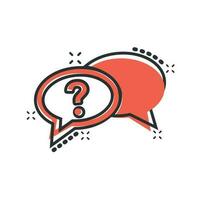 Question mark icon in comic style. Discussion speech bubble vector cartoon illustration pictogram. Question business concept splash effect.