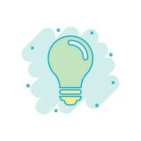 Light bulb icon in comic style. Lightbulb vector cartoon illustration pictogram. Lamp idea business concept splash effect.