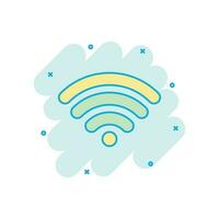 Wifi internet icon in comic style. Wi-fi wireless technology vector cartoon illustration pictogram. Network wifi business concept splash effect.