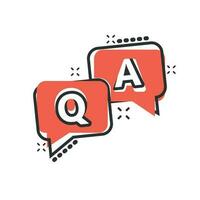 Question and answer icon in comic style. Discussion speech bubble vector cartoon illustration pictogram. Question, answer business concept splash effect.