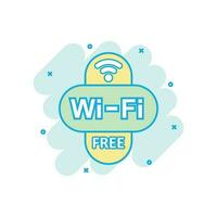 Wifi free icon in comic style. Wi-fi wireless technology vector cartoon illustration pictogram. Network wifi business concept splash effect.