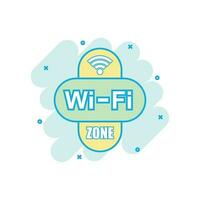 Wifi zone icon in comic style. Wi-fi wireless technology vector cartoon illustration pictogram. Network wifi business concept splash effect.