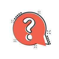 Question mark icon in comic style. Discussion speech bubble vector cartoon illustration pictogram. Question business concept splash effect.